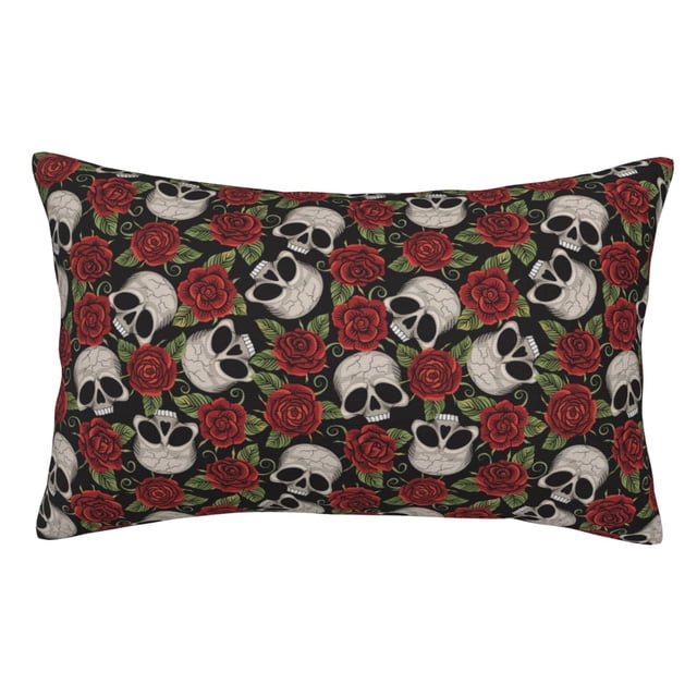 Balery Red Rose Skull Funda de Cojín Estampada, Regalos para Mujeres, Regalos de Amor para Ella, Regalos para Novia o Esposa, Funda de Almohada-14"x20"