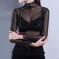 thumbnail image 2 of Camiseta ajustada elástica de manga larga con cuello alto a la moda para mujer, camisetas transparentes tipo pulóver, camisetas sexis de malla para primavera y otoño para mujer, 2 of 5
