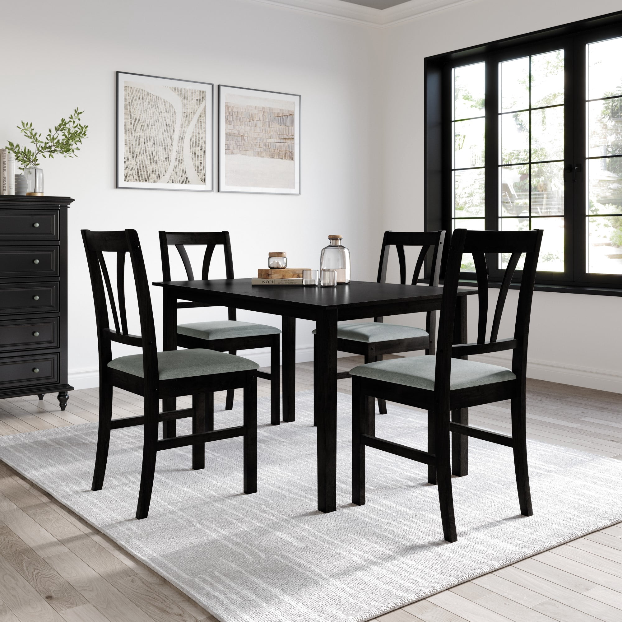 Home Design Dothan 4-Piece Counter Height Dining Chair Set with Padded Seats, Slat-Back Design, Sturdy Wood Frame, Modern Style, Black