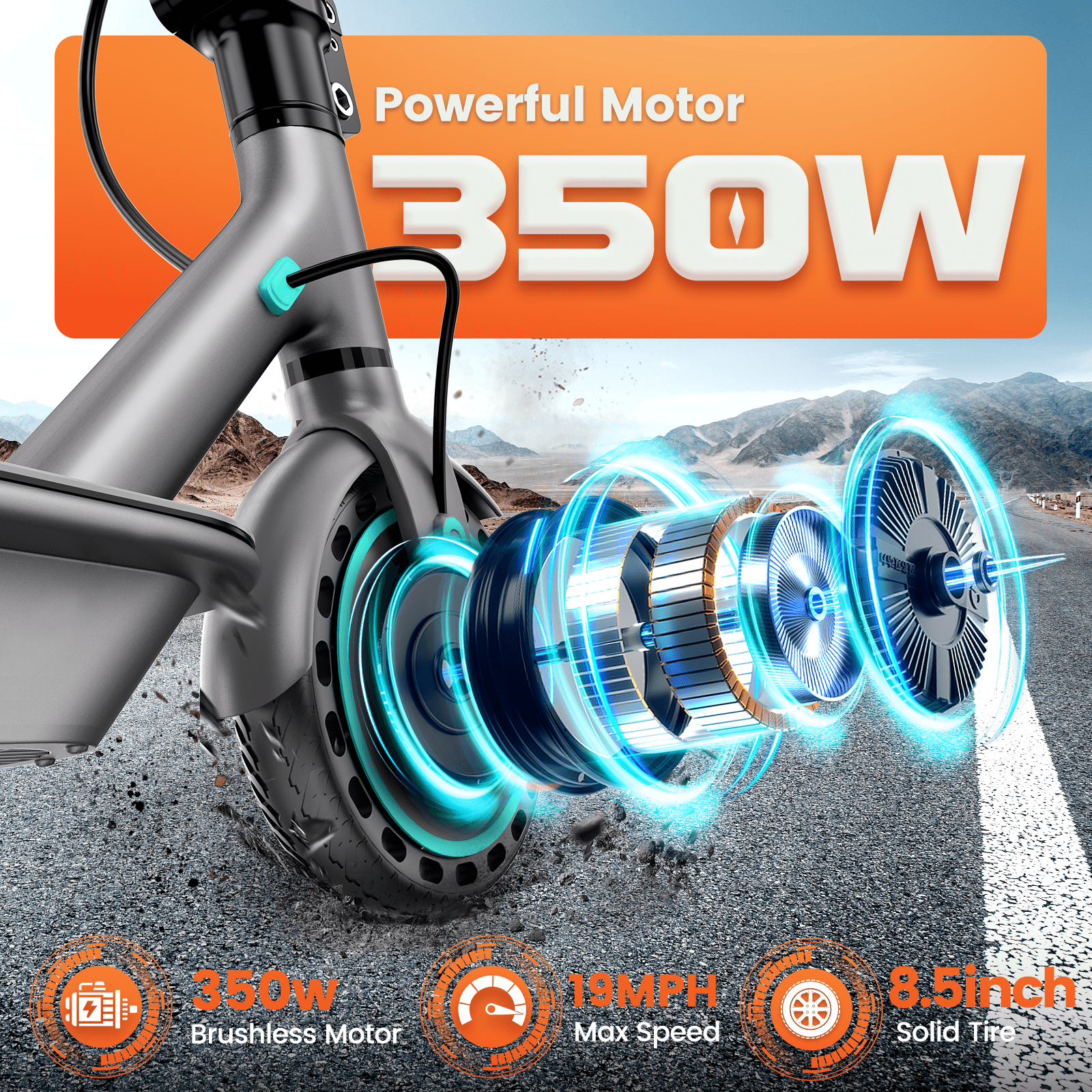 Electric Scooter for Adults - 350W Motor 8.5" Solid Tires, up to 19MPH and 16Miles Long-Range Portable E Scooter