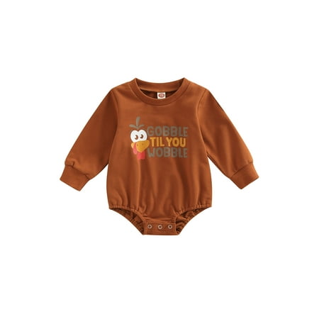 

AMILIEe Thanksgiving Baby Girl Boy Clothes Turkey Romper Sweatshirt Long Sleeve Bodysuit Top