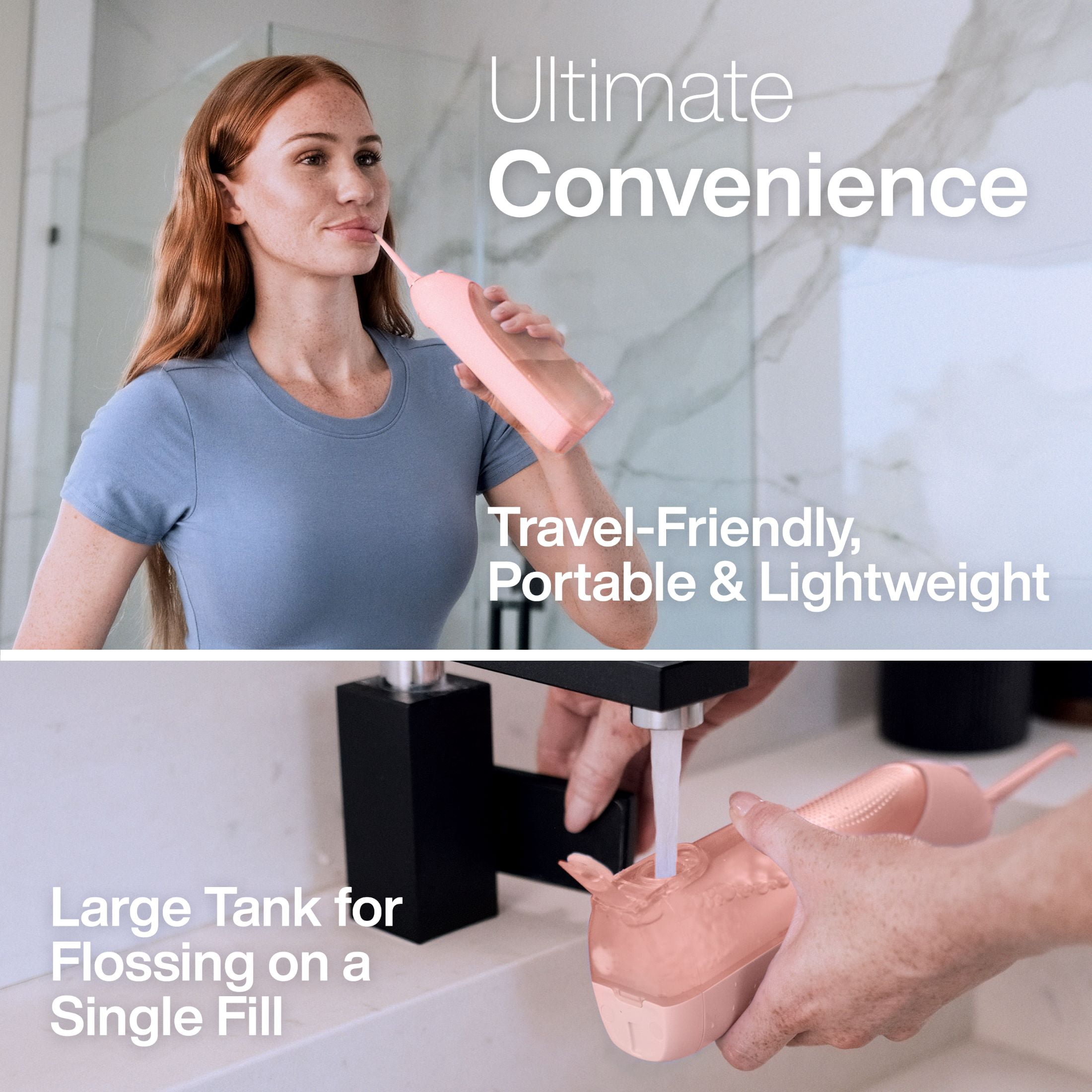 AquaSonic Icon Electric Water Flosser - 150ml Tank, Cordless Rechargeable, Waterproof, Portable Oral Irrigator - Light Pink
