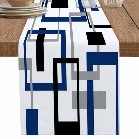 nqOlkjepod Blue Black Geometric Table Runner 60 Inches Long Farmhouse Dress Scarves, Modern Minimalist Stripes Aesthetic Dining Tablerunner for Coffee Table/Kitchen Island/Party Décor, 13" x 60"