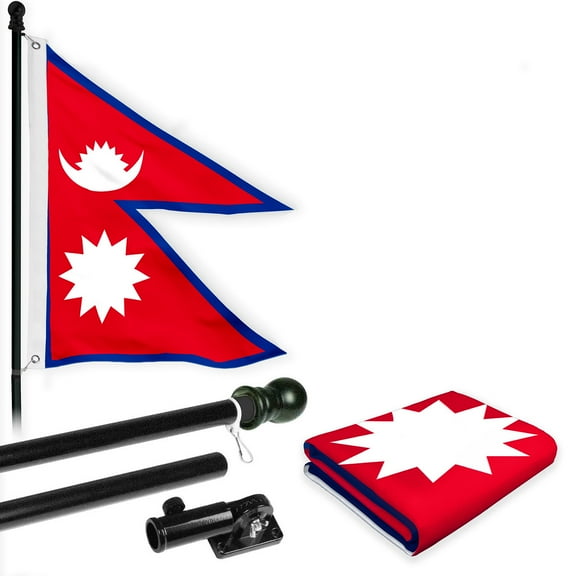 G128 Combo Pack: 6 Ft Tangle Free Spinning Flagpole (Black) & Nepal Flag 3x5 Ft Printed 150D Polyester, Brass Grommets (Flag Included) Aluminum Flag Pole