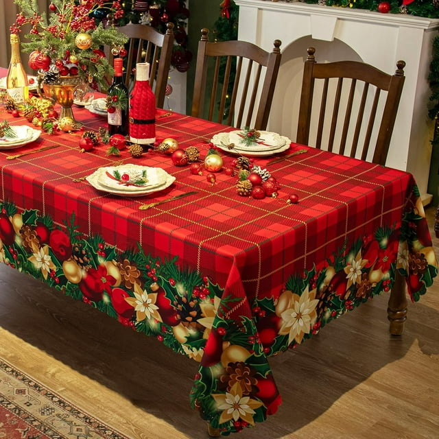 Nappe de Noël Tartan Rouge Lavable 60x84 Po - Imperméable, Décoration de Fête Intérieure/extérieure