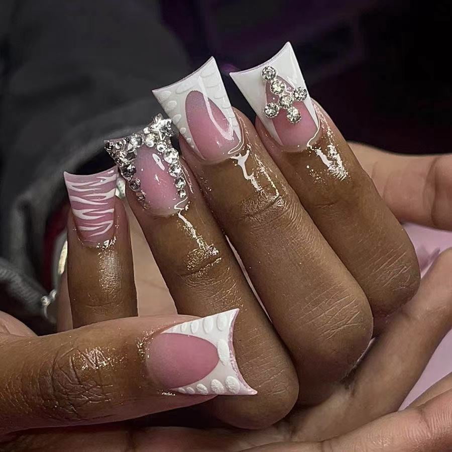 Cross-border explosion European and American French duck mouth type wearing nail point drill cross fake nail removable nail piece wholesale