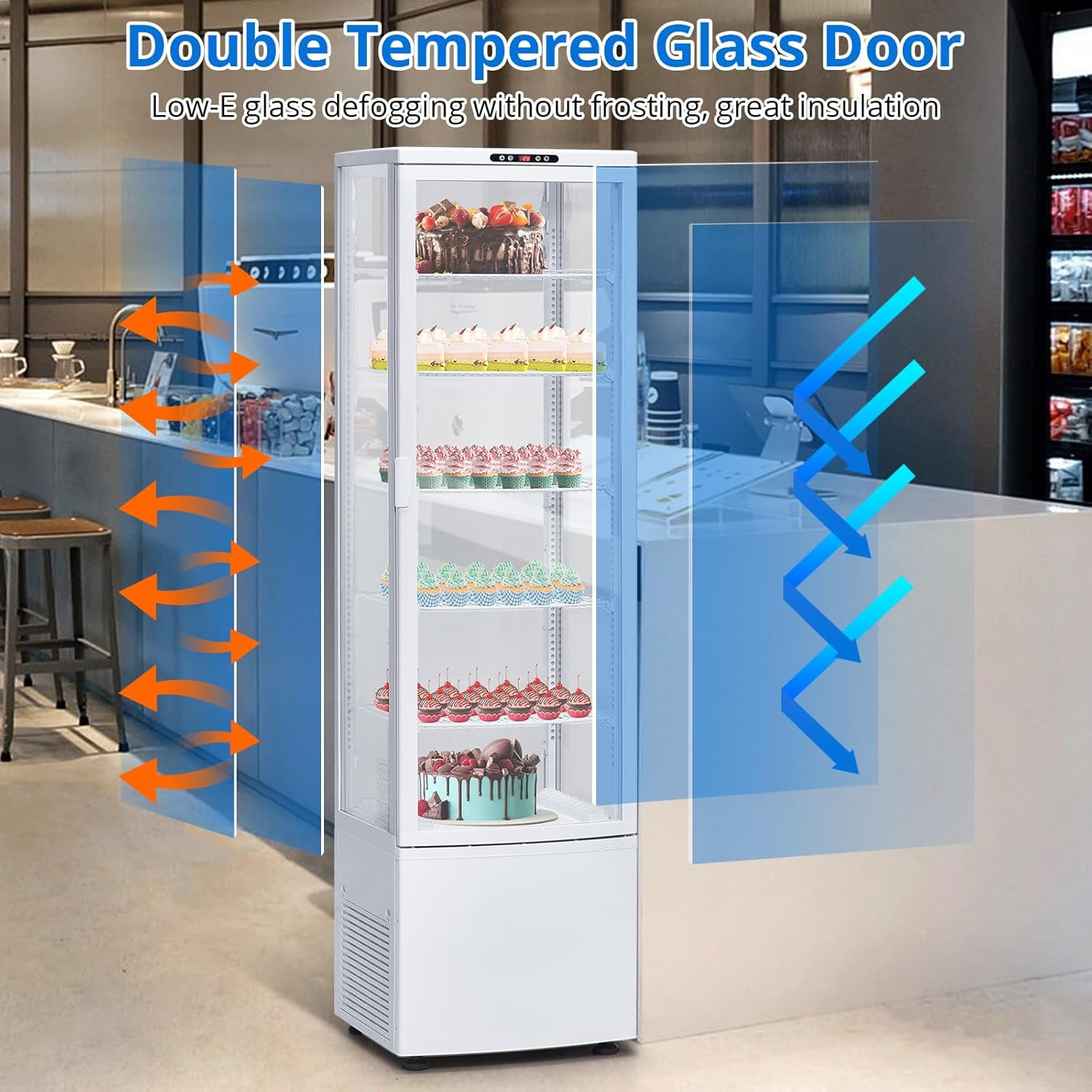 Rugerasy 9.8 Cubic 278L Commercial Beverage Cooler Refrigerator–Glass Door Merchandiser Fridge with LED Display,Adjustable Shelves,4 Casters–Drink Display Cooler for Store,Bar,Office,White