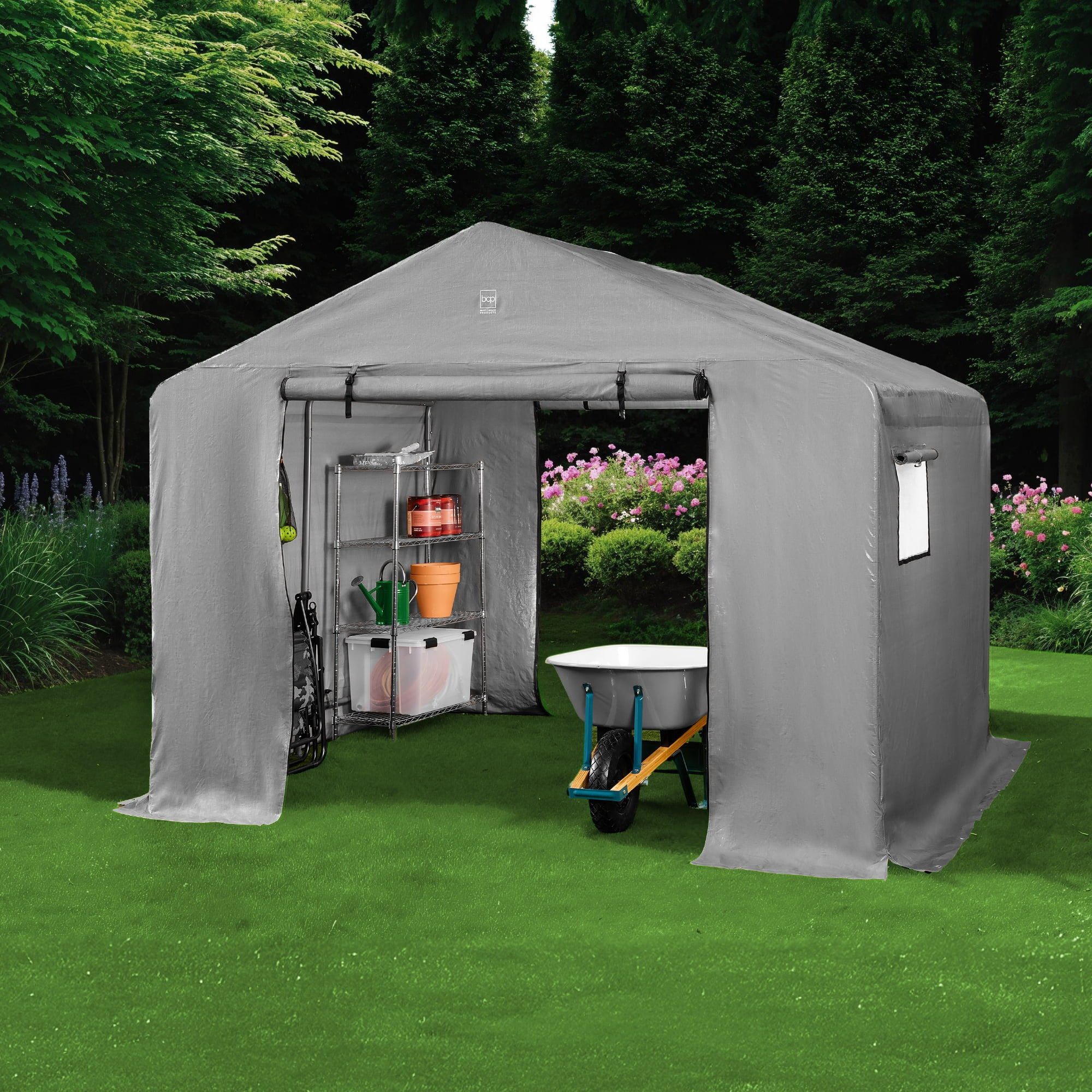 Best Choice Products 10x8ft Outdoor Fabric Storage Shed, Steel Frame, Dual Roll-Up Zipper Doors, Window - Gray