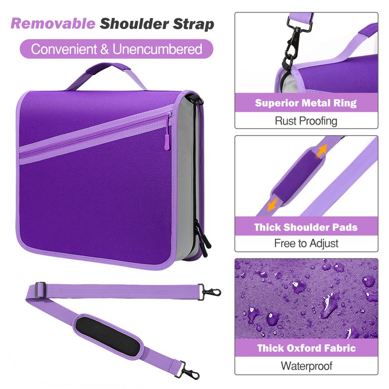 MoKo Zipper Binder, 3 Inch 3 Ring 600 Sheet Capacity Multi-Pocket