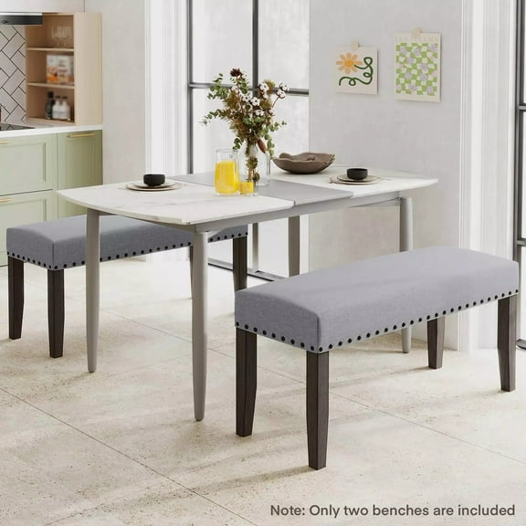 Auranook 2PCS 42.5" Upholstered Entryway Bench w/Nailhead Trim Soft Padded Cushion Indoor