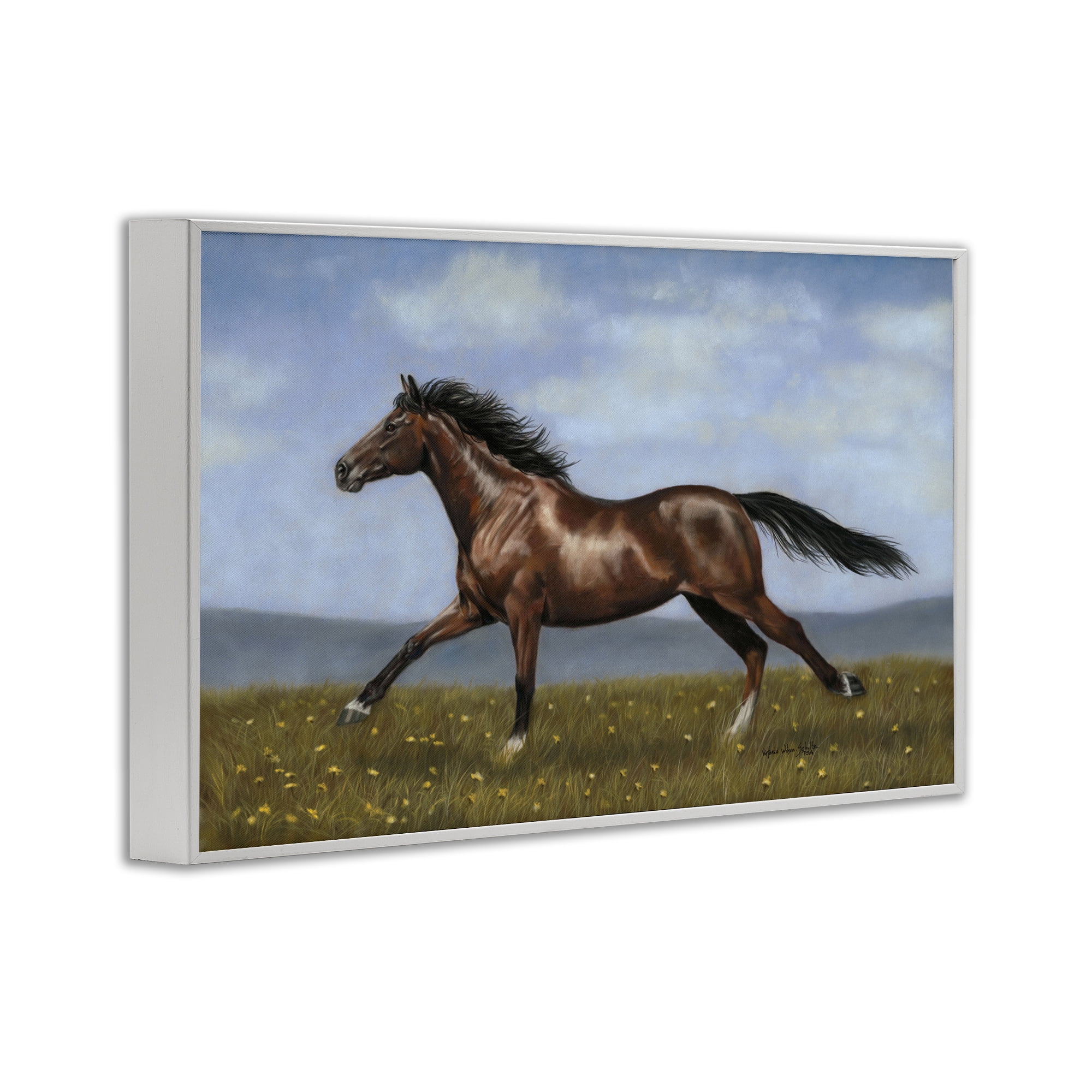 Stupell Industries Brown Running Mare Animals & Insects Painting White Framed Art Print Wall Art, 30 x 20
