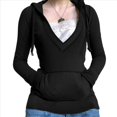 thumbnail image 3 of Sudadera con Capucha para Mujer, de Otoño, de Larga, Holgada, con Encaje, Cuello en V y Bolsillos. Negro M, 3 of 6