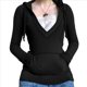 thumbnail image 3 of Sudadera con Capucha para Mujer, de Otoño, de Larga, Holgada, con Encaje, Cuello en V y Bolsillos. Negro M, 3 of 6