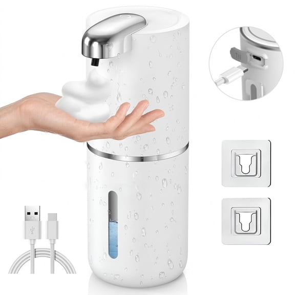 Automatic Soap Dispenser, 13.4oz/380ml Sensor Foaming Soap Dispenser Touchless Rechargeable Wall Mounted Foam Hand Soap Dispenser for Bathroom Kitchen, White