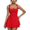 thumbnail image 1 of biudgviw Women's Halter Mini Sundress Square Neck Sleeveless Ruched Waist Ruffle Layered Hem A-Line Dress Club Party Dresses, 1 of 4