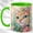 Green, variant on Pastel Cat Coffee Mug, Flower Cat Mug, Ceramic 11 oz
