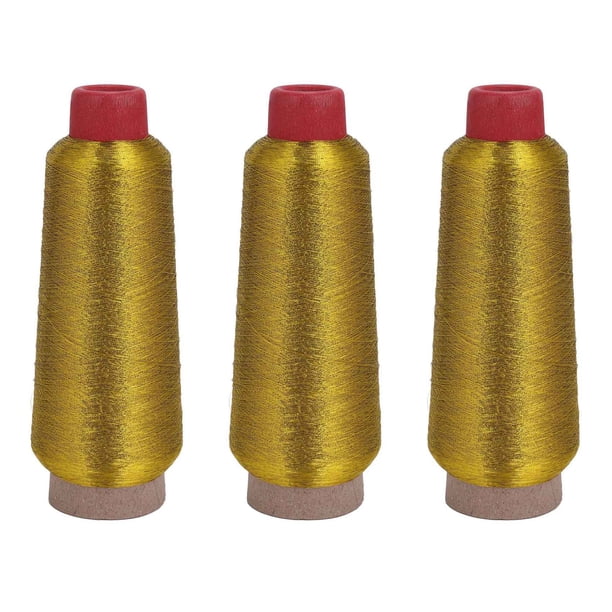 3X Hilos de Bordado de Puntada de Cruz de Computadora 3000M Linea de Hilo de Coser Hilo Metalico Textil Linea de Bordado Tejido Dorado