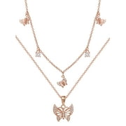 Believe by Brilliance Brass Pink Gold Plated Cubic Zirconia Layered Butterfly Necklace Set
