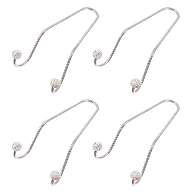 OULII 4Pcs Rhinestone Car Hooks for Headrest Silver Stainless Steel Interior Headrest Organizer 11.8x2.4in