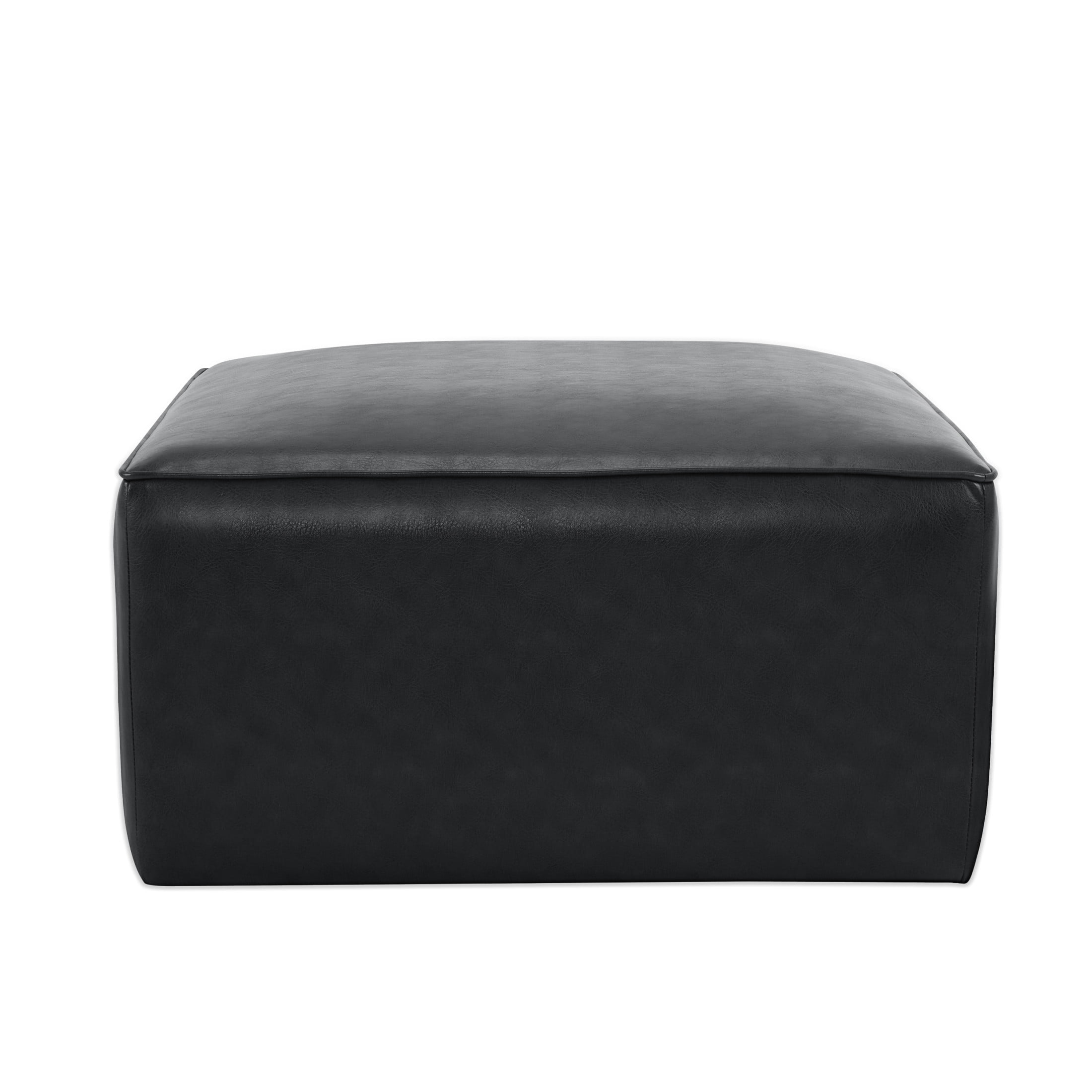 Christopher Knight Home Modern PU Leather Square Ottoman, Versatile Footrest & Side Table, Black