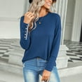 thumbnail image 3 of Top de mujer con cuello redondo y mangas largas con hombros caídos, jersey de corte informal a la moda para mujer, azul oscuro S, 3 of 8