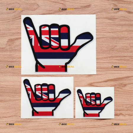 Hawaii HI Flag Shaka Sign Hang Loose Decal Vinyl Sticker - 3 Pack Reflective, 3 Inches, 4 Inches, 6 Inches - for Car Boat Laptop Cup Phone