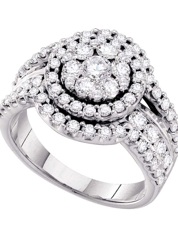 14kt White Gold Womens Round Diamond Flower Cluster Cluster Ring 2.00 Cttw