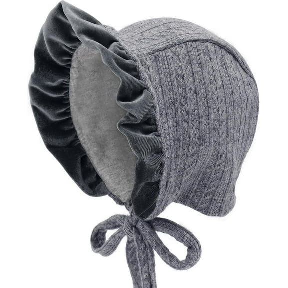 Baby Girls Bonnet Ultra Soft Christening Bonnet Cap Lovely Velvet Flounce Adjustable Hats 0-12 Months