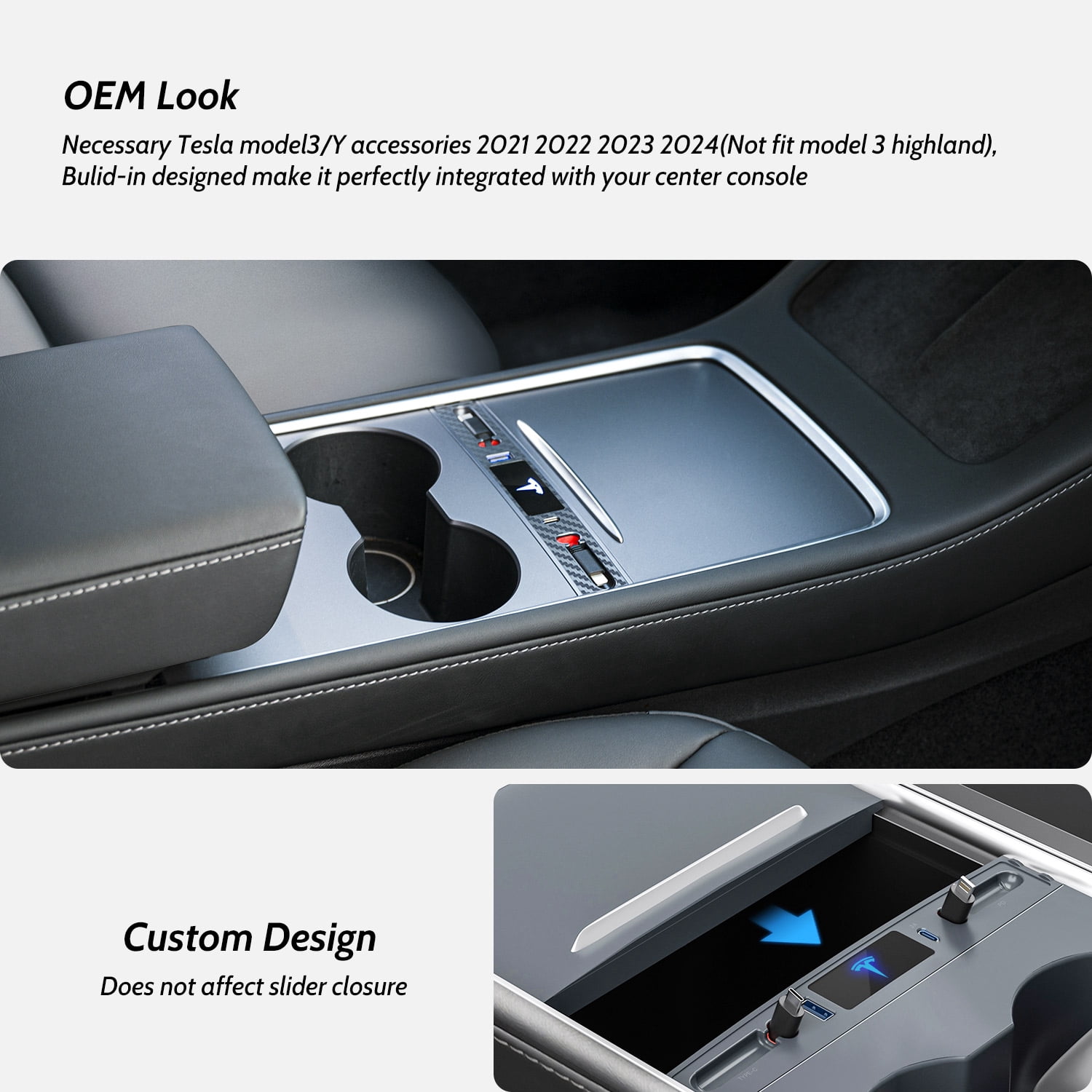 Mowlicas OEM Design for Tesla USB Hub (Silver Gray), Retractable Car Fast Charger is Necessary Tesla Model Y/3 2024/2023/2022/2021 Accessories but Not for Model 3 Highland, Gifts for Tesla Owners…