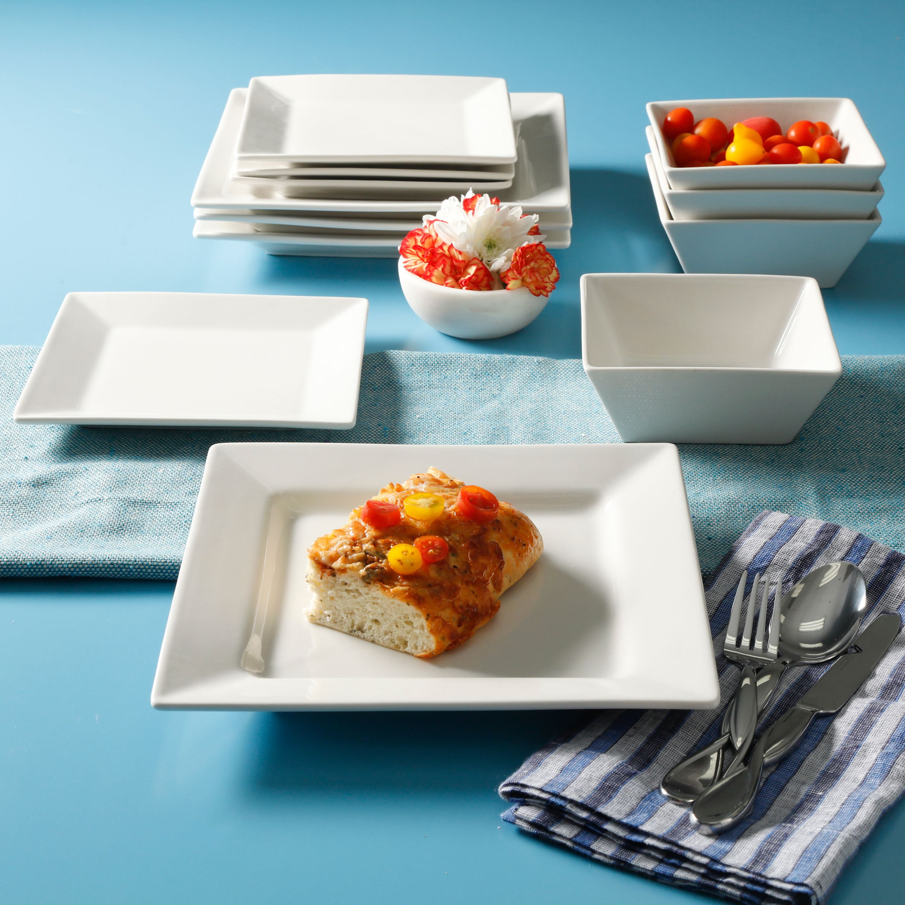 Gibson Home Everyday Hard Square 12Piece White Dinnerware Set