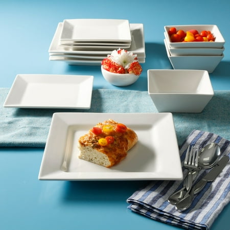 Gibson Home Everyday Hard Square 12-Piece White Dinnerware (Best Quality Everyday Dinnerware)