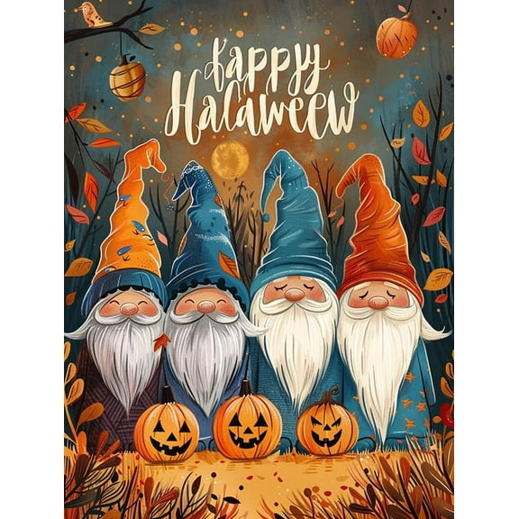 5D DIY Diamond Painting Set "Halloween Gnome, Pumpkin" Round Diamond Art Crafts for Adults, Suitable for Wall Decoration, Bedroom and Home Decoration