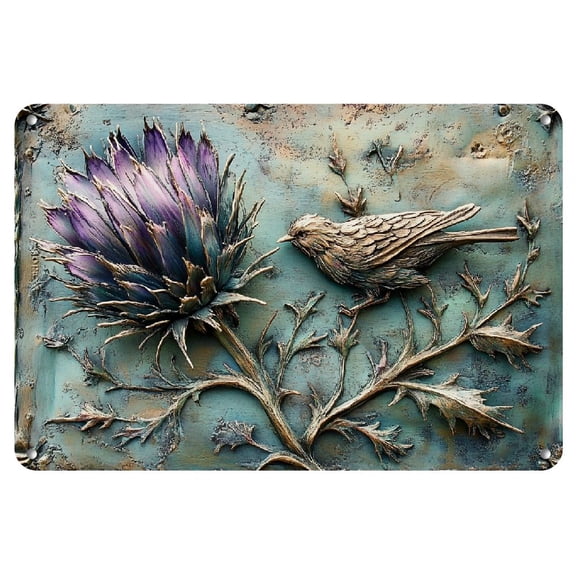 Room Decor 1pc Vintage Scottish Thistle Iron Metal Sign, 12x8 Inch, Rustic Wall Art Decor for Garage, Cafe, Bar, Club, Living Room - Unique Plaque Gift