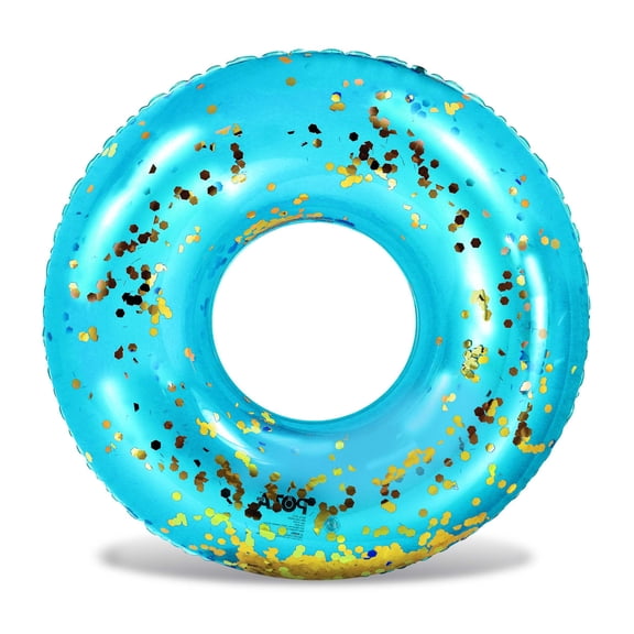 CoTa Global Giant Inflatable Pool Float Tube - Luxurious Pool Ring Float Tube Fun Toy Filled with Sparkle Gold Confetti, Cool Design Pool Tubes for Adults, Kids, and Teens - Blue - 48 Inches