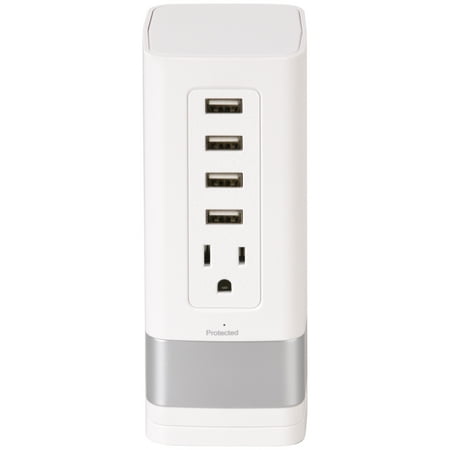 Onn 4-Port USB Charging Tower with Outlet, White