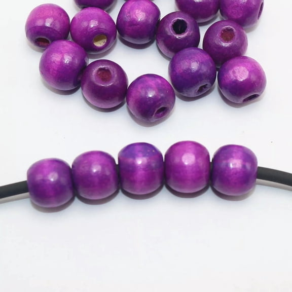 U8MO 100pcs Purple Round Barrel Big Hole Wood Beads 12mm Wooden Dreadlocks Beads