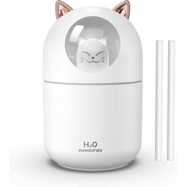 Cat Small Humidifier for Bedroom - 300ml Mini Cool Mist Humidifiers with Night Light, 2 Spray Modes, Ultra-Quiet, Portable Personal Air Humidifier for Women Kids Room Office Desk Car (White)