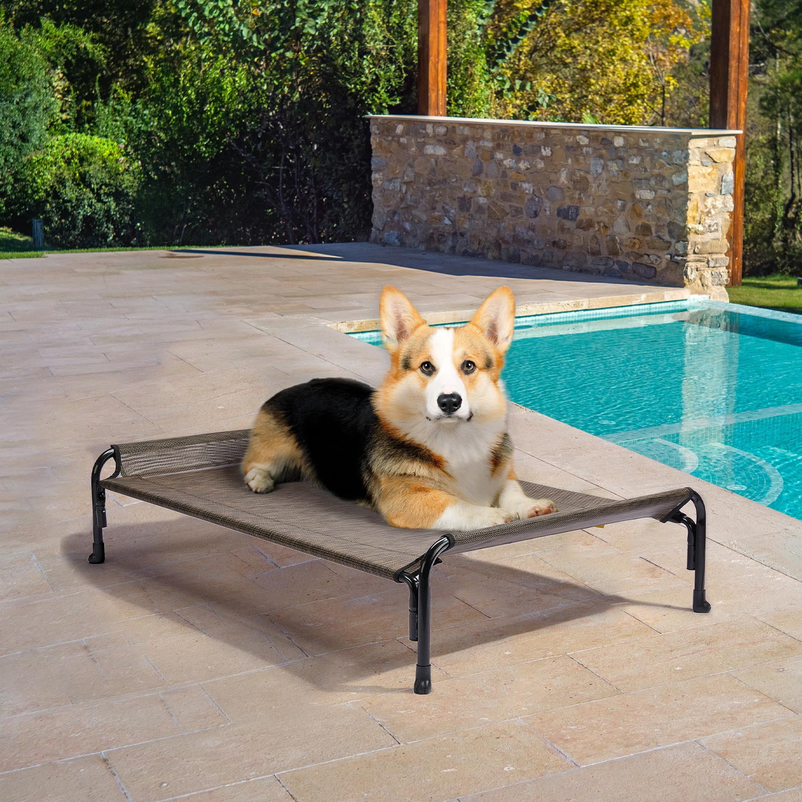 Veehoo Cooling Elevated Dog Bed, Chew Proof Dog Cot with Washable Mesh, Medium, Brown