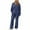Dark Blue, variant on Inleife 2 Piece Womens Sweatsuits Women's Solid Color Turndown V-Neck Long Sleeve Elastic Waist Pockets Long Pants Set