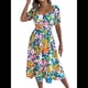thumbnail image 1 of Vestidos Casuales de Verano para Mujer, 2025, con Mangas Abullonadas, Escote Cuadrado, Corte A, Holgados, Bohemios, Florales, Fruncidos, Midi Verde M, 1 of 10