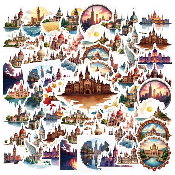 Architectural Stickers Landmark Stationery Stickers Historical PVC Stickers for Laptops Suitcases Fridge