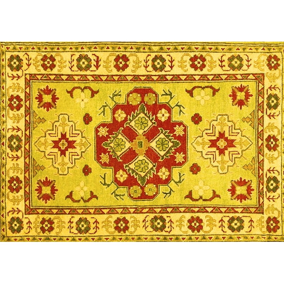 Ahgly Company Machine Washable Indoor Rectangle Persian Yellow Traditional Area Rugs, 7' x 9'