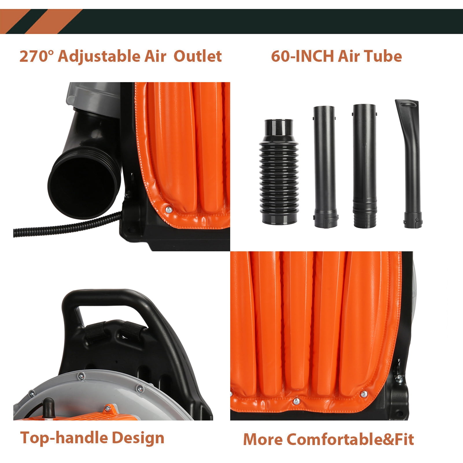 JNXYL EB650 63CC Gas Backpack Leaf Blower - Commercial Grade 2-Stroke Engine, 665 CFM Gas Powered Blower with Extention Tube for Home Blowing Leaf, Snow Blowing,Dust
