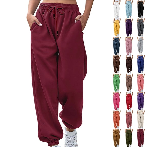 Auralook Wide Leg Sweat Pants for Womens High Waisted Baggy Sweatpants Casual Drawstring Workout Pants with Pockets