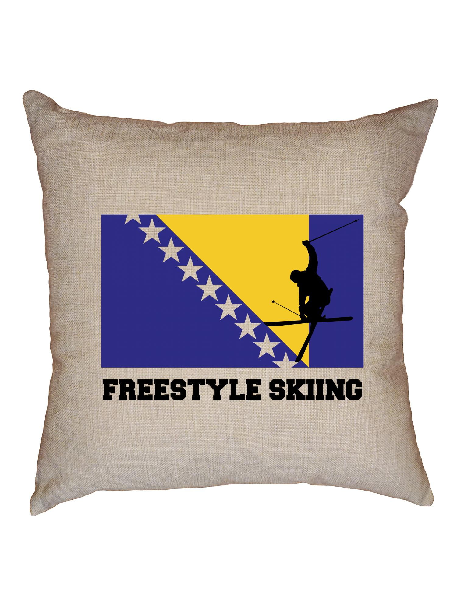 Download Bosnia and Herzegovina Olympic - Freestyle Skiing - Flag - Silhouette Decorative Linen Throw ...