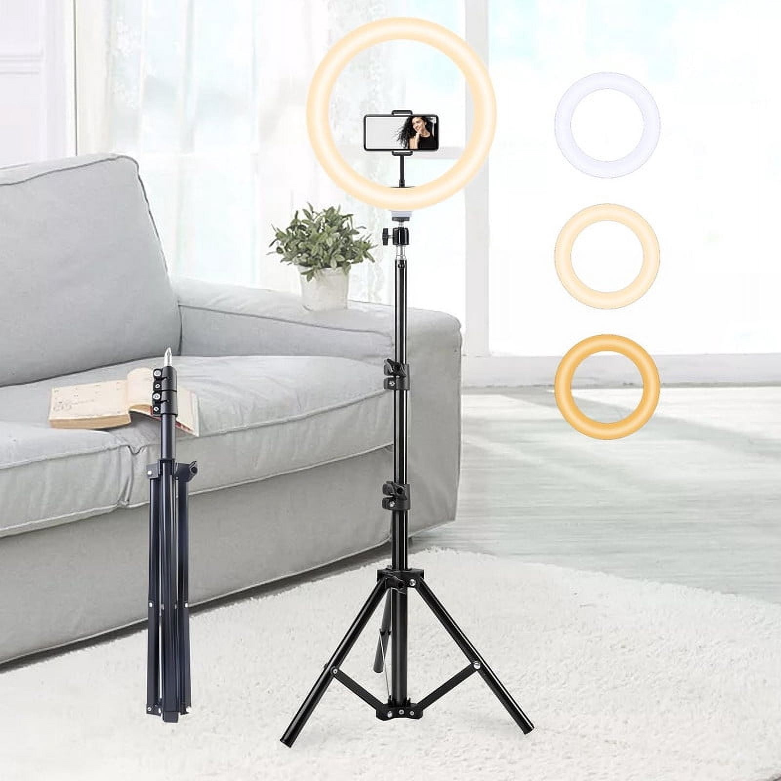 UEGOGO 10-inch Tri-Color Ring Light with a 43.3-inch Tripod and Phone Mount—an LED ring light designed specifically for selfies, perfect for TikTok and YouTube
