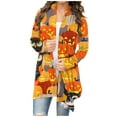 thumbnail image 2 of CNKOO Women‘s Halloween Cardigan Sweater Skull Pumpkin Print Pattern Long Cardigans Sweater Coats Tops Ginger M, 2 of 5