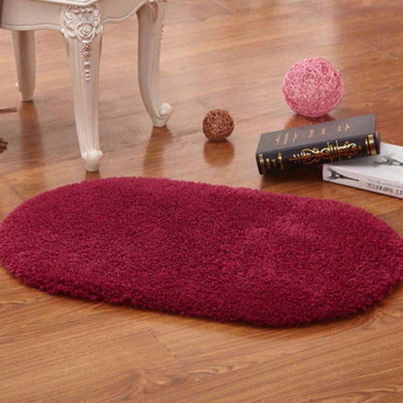 Zhuge 1 Pc 20×31.5in Ellipse Non-Slip Washable Polyester Bathroom Rug, Multi-Use Durable Bath Mat, Doormat & Living Room Rug for Home Decor, Dark Red