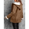 thumbnail image 6 of Women'S Fleece Collar Long Sleeve Hooded Button-Down Jacket with Pockets Brown 5XL, 6 of 7
