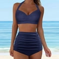 thumbnail image 2 of YUIVH Womens Tummy Control Bathing Suits Women Bikini Sexy Push Up Two Piece Swimsuits Vintage Swimsuit Two Piece Retro Ruched High Waist Print Bikini Set Womens Bathing Suits Beach Wear, 2 of 8